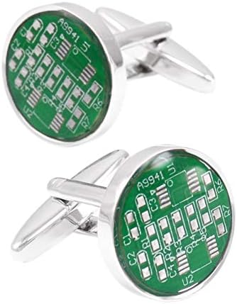 Round Green Circuit Board Computer Chip Motherboard Geeky Nerd PCB Cufflinks