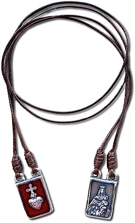 Rugged Rosaries Brown Scapular Necklace with Metal Tags and Free Brown Wool Scapular Powerful Protection Catholic Gifts
