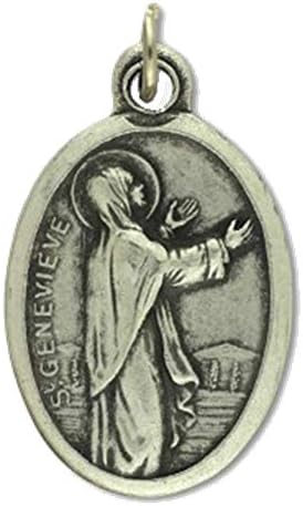 Saint Genevieve Patron of Paris Pray for Us Medal Silver Oxidized Blessed in Italy