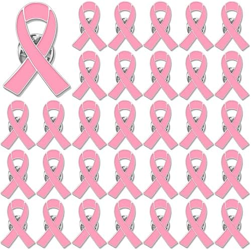 SANNIX 60Pcs Breast Cancer Pins Pink Ribbon Lapel Pins Breast Cancer Awareness Brooch Pink Hope Ribbon Badge for Women Girls Breast Cancer Awareness Accessories