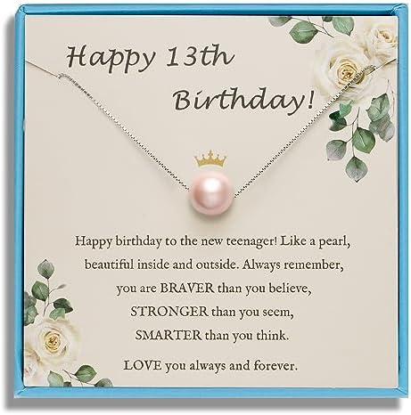 Sereney Birthday Gifts for Girls Women Sterling Silver Pearl Necklace as 7 9 10 11 13 15 16 18 21 30 40 50 60 Year Old Birthday Gifts Single Pearl Necklace as Bday Gifts for Friends