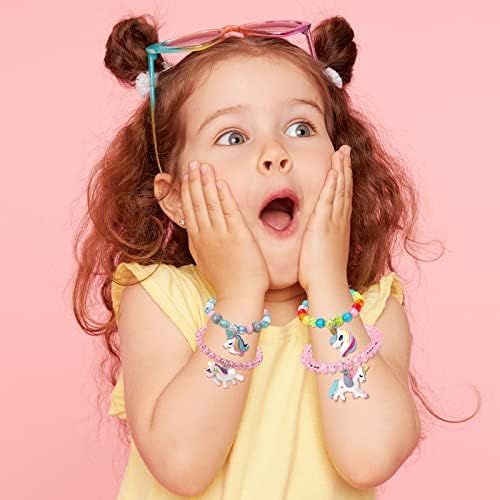 Set Of 6 Unicorn Rainbow Bracelets Little Girl Animal Bracelets Teens Kids Unicorn Pendant Beaded Bracelet Girl Party Favor Pretend Play Bracelet