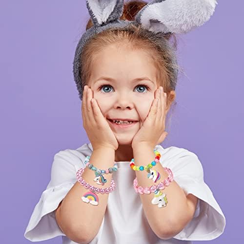 Set Of 6 Unicorn Rainbow Bracelets Little Girl Animal Bracelets Teens Kids Unicorn Pendant Beaded Bracelet Girl Party Favor Pretend Play Bracelet