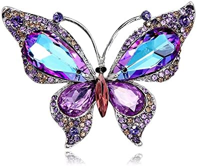 Shiny Rhinestone Butterfly Lapel Brooch Pin Colorful Crystal Pins Clip Sweater Scarves Suit Jackets Dress Corsage Bouquet Brooches Pins for Women Girls Bride Dainty Jewelry Gifts Wedding