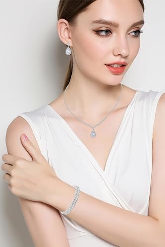 Silver/Gold Rhinestone Crystal Wedding Bridal Bridesmaids Earrings Bracelet Set For Women Brides Bridesmaids Crystal Rhinestone Bracelet Earrings Set For Wedding Bridal Prom Pageant