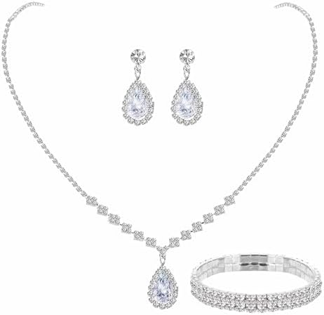 Silver/Gold Rhinestone Crystal Wedding Bridal Bridesmaids Earrings Bracelet Set for Women Brides Bridesmaids Crystal Rhinestone Bracelet Earrings Set for Wedding Bridal Prom Pageant