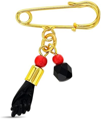 Simulated Azabache Figa Hand Evil Eye Protection Charm Brooch Pin - Traditional Black Figa Hand Evil Eye Protection Baby Brooch Pin Ideal for Babies Toddlers and Kids