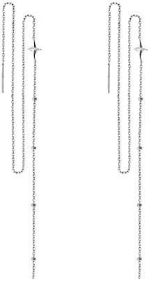 SLUYNZ 925 Sterling Silver Star Long Dangle Earrings Chain for Women Teens Line Dangle Earrings Tassel Threader Chain