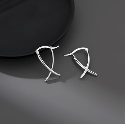SLUYNZ 925 Sterling Silver X Hoop Earrings For Women Teens Minimalist Hoop Earrings Huggie