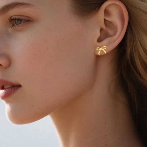 SLUYNZ Solid 925 Sterling Silver Tiny Bow Earrings Stud For Women Teens Small Bowknot Post Stud Earrings