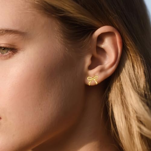 SLUYNZ Solid 925 Sterling Silver Tiny Bow Earrings Stud For Women Teens Small Bowknot Post Stud Earrings