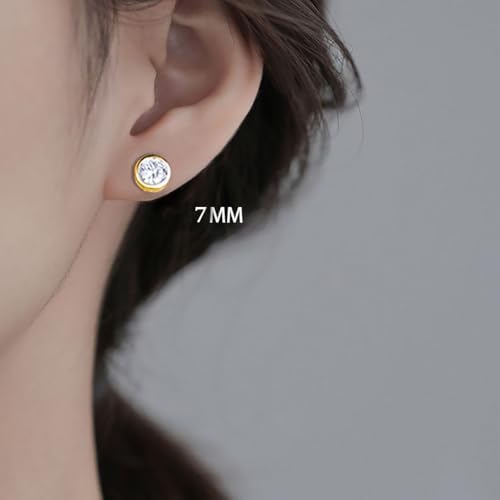 SLUYNZ Sterling Silver Bezel CZ Earrings Stud For Women Teen Girls Round Simulated Diamond Stud Earrings Round CZ Stud Earrings 5MM/6MM/7MM