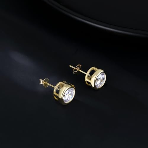 SLUYNZ Sterling Silver Bezel CZ Earrings Stud For Women Teen Girls Round Simulated Diamond Stud Earrings Round CZ Stud Earrings 5MM/6MM/7MM