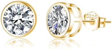SLUYNZ Sterling Silver Bezel CZ Earrings Stud for Women Teen Girls Round Simulated Diamond Stud Earrings Round CZ Stud Earrings 5MM/6MM/7MM
