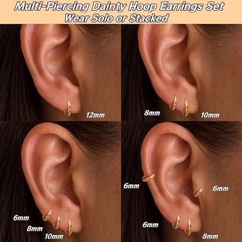 Small Gold Huggie Hoop Earrings Set For Women 14K Gold Plated Hypoallergenic Lightweight Earrings For Sensitive Ears Everyday Earrings Sets For Multiple Piercing Cartilage Hoop Earrings Stack Jewelry