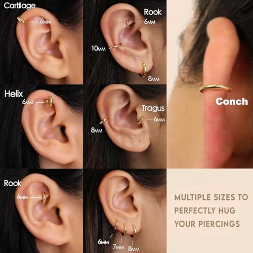 Small Gold Huggie Hoop Earrings Set For Women Men Hypoallergenic 14K Plated Stack Cartilage Earrings Multiple Piercing Lightweight Mini Thin Cute Dainty Trendy Jewelry Set Gifts For Women