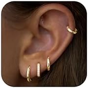 Small Gold Huggie Hoop Earrings Set for Women Men Hypoallergenic 14K Plated Stack Cartilage Earrings Multiple Piercing Lightweight Mini Thin Cute Dainty Trendy Jewelry Set Gifts for Women