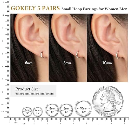 Small Gold Silver Hoop Earrings For Women Men Hypoallergenic 316L Surgical Stainless Steel Earrings For Sensitive Ears Cute Cartilage Helix Tiny Huggie Hoops Earring Set For Multiple Piercing Jewelry Gift