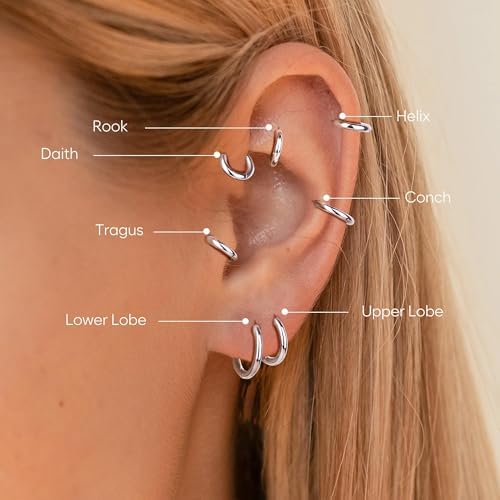 Small Gold Silver Hoop Earrings For Women Men Hypoallergenic 316L Surgical Stainless Steel Earrings For Sensitive Ears Cute Cartilage Helix Tiny Huggie Hoops Earring Set For Multiple Piercing Jewelry Gift