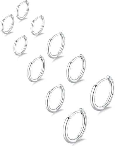 Small Gold Silver Hoop Earrings for Women Men Hypoallergenic 316L Surgical Stainless Steel Earrings for Sensitive Ears Cute Cartilage Helix Tiny Huggie Hoops Earring Set for Multiple Piercing Jewelry Gift