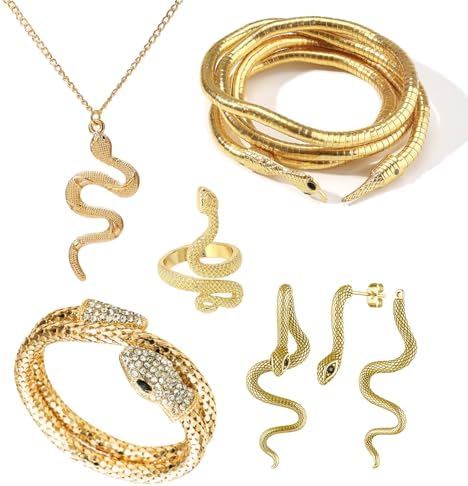 Snake Jewelry Set for Women Snake Bracelet Pendant Necklace Earrings and Ring Set Halloween Party Accessory