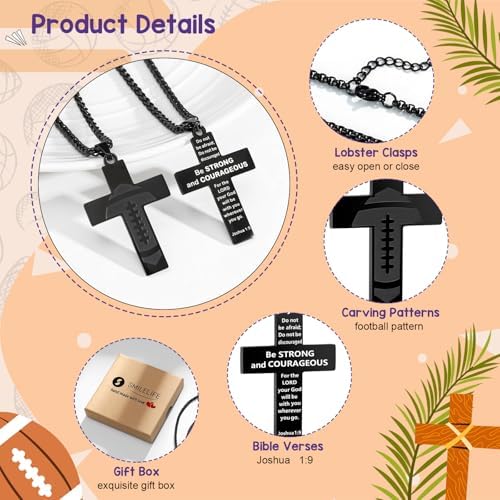 Soccer Baseball Basketball Football Cross Necklace For Boys Men Inspirational Bible Verse Cross Pendant Black Stainless Steel Chain Chain 22+2 Inch Religious Sports Jewelry Gift