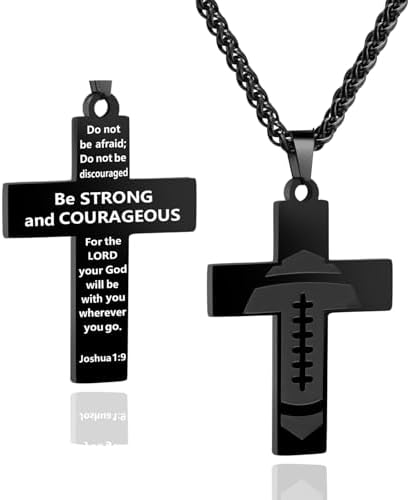 Soccer Baseball Basketball Football Cross Necklace for Boys Men Inspirational Bible Verse Cross Pendant Black Stainless Steel Chain Chain 22+2 inch Religious Sports Jewelry Gift