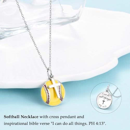 Softball Soccer Volleyball Basketball Baseball Necklace For Girls Teen Girl Trendy Sports Stuff Accessories Cross Neckalce Jewelry Birthday Christmas Valentines Easter Baptism Graduation Gifts
