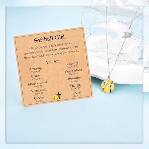 Softball Soccer Volleyball Basketball Baseball Necklace For Girls Teen Girl Trendy Sports Stuff Accessories Cross Neckalce Jewelry Birthday Christmas Valentines Easter Baptism Graduation Gifts