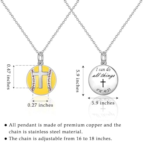 Softball Soccer Volleyball Basketball Baseball Necklace For Girls Teen Girl Trendy Sports Stuff Accessories Cross Neckalce Jewelry Birthday Christmas Valentines Easter Baptism Graduation Gifts