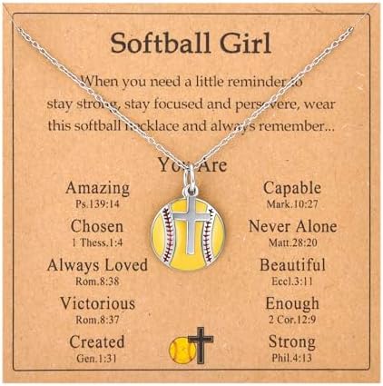 Softball Soccer Volleyball Basketball Baseball Necklace for Girls Teen Girl Trendy Sports Stuff Accessories Cross Neckalce Jewelry Birthday Christmas Valentines Easter Baptism Graduation Gifts