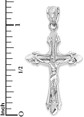 Solid 14k White Gold Crucifix Pendant - Cross Gift For Religious Occasions