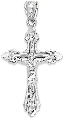 Solid 14k White Gold Crucifix Pendant - Cross Gift for Religious Occasions