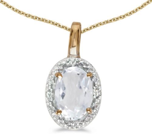 Solid 14k Yellow Gold Genuine Birthstone Oval Gemstone And Diamond Pendant (0.47 Cttw.)
