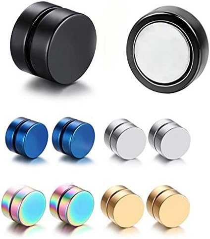 Stainless Steel Magnetic No Piercing Fake Gauges Earring Studs for Non Pierced Ears Black Silver Colorful Hypoallergenic