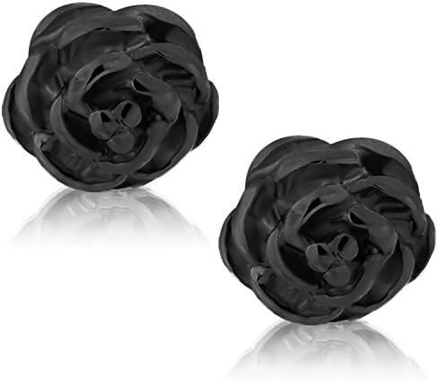 Stainless Steel Rose Flower Floral Faux Fake Cheater Ear Plugs Gauge Pair