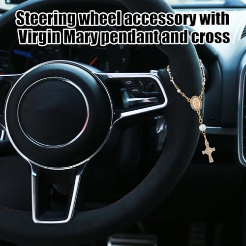 Steering Wheel Rosary Charm Catholic Small Rosary Beads For Car Mirror Hanging With Virgin Mary Mini Charm & Crucifix Ideal Catholic Religious Accessories Devout Gift For Man & Woman