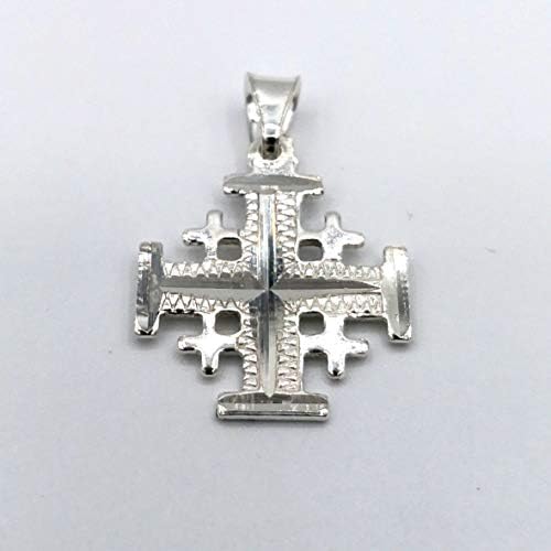 Sterling Silver (925) Jerusalem Crusader's Cross Pendant Handcrafted In The Holy Land. Engraved By Diamond Cutting Machine
