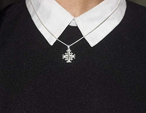 Sterling Silver (925) Jerusalem Crusader's Cross Pendant Handcrafted In The Holy Land. Engraved By Diamond Cutting Machine