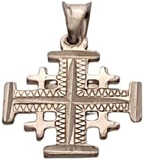 Sterling Silver (925) Jerusalem Crusader's cross Pendant Handcrafted in the Holy Land. Engraved by diamond cutting machine