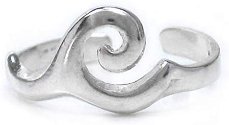 Sterling Silver Crested Ocean Wave Adjustable Toe Ring
