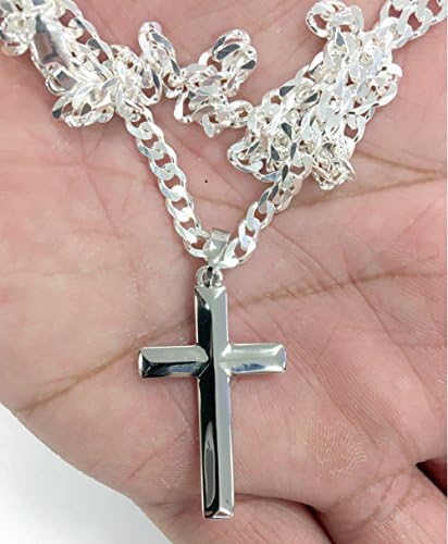 Sterling Silver Diamond Cut Thick Solid Cross Pendant 1.5" Long Choose Your Color (Fit Upto 6mm Link Chain)