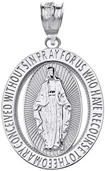 Sterling Silver Saint Mary Pray for Us Oval Charm Pendant