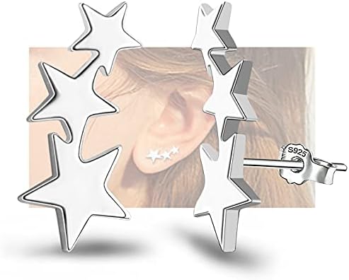Sterling Silver Star Stud Earrings For Girls Women - Hypoallergenic Stars Post Earrings for Girls Teens Women