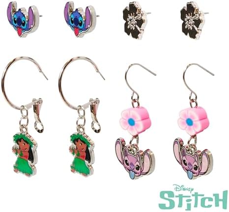 Stitch Hypoallergenic Earrings For Girls Stud & Fishhook Drop Sets With Charms One Size Fits All Stitch Jewelry Disney Accessories Ages 4+