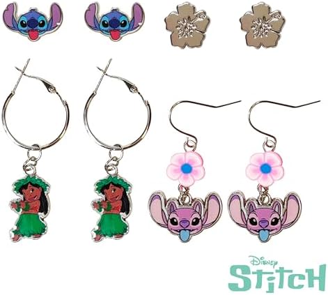 Stitch Hypoallergenic Earrings For Girls Stud & Fishhook Drop Sets With Charms One Size Fits All Stitch Jewelry Disney Accessories Ages 4+