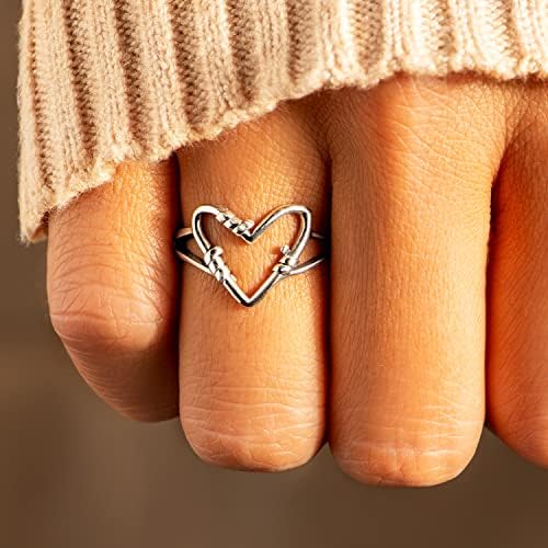 STORYJEWELLERY 925 Sterling Silver Rings Vintage Thumb Rings For Women Minimalist Silver Heart Love Ring Promise Ring Gifts For Her