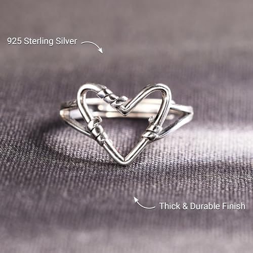STORYJEWELLERY 925 Sterling Silver Rings Vintage Thumb Rings For Women Minimalist Silver Heart Love Ring Promise Ring Gifts For Her