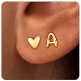 Stud Earrings for Girls Gifts - 2 Pairs S925 Sterling Silver Post Real Gold Plated Heart Initial Stud Earrings for Girls Teen Girl Gifts Hypoallergenic Earring for Women Jewelry