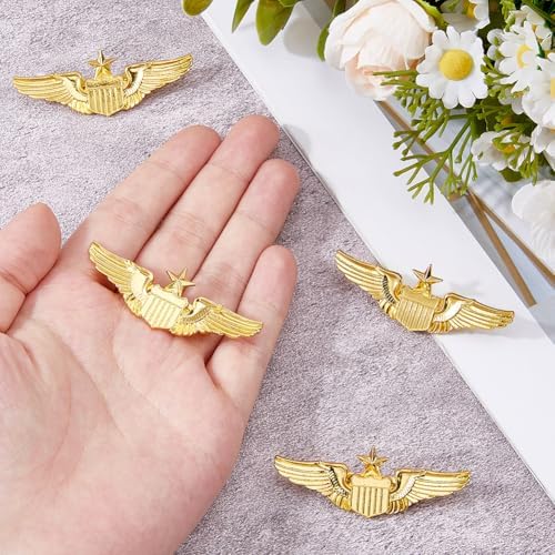 SUPERFINDINGS 4Pcs Wings Pin Alloy Gold Wing Pilot Badge 2.32'' Costume Lapel Pins Brooch Air Force Wing Pins Metal Aviator Wings Pin For Hat Shirt Uniform Pilot Costume